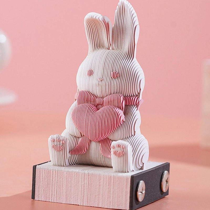 3D Calendar 2026, Time Piece Calendar 2026, 3D Paper Carving Cute Animal Cartoon Rabbit Art Sticky Notes , DIY Carving Notepad Paper Carving Sculpture Gift for School Home Office (B) - Image 4